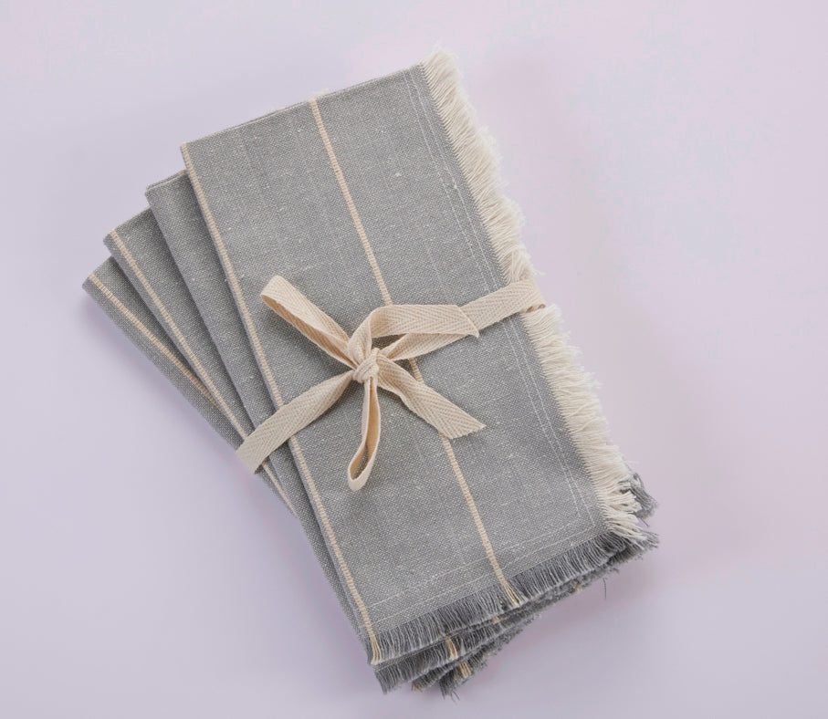 Hudson Stripes Dinner Napkins- Set Of 4- 100% Cotton - Grey